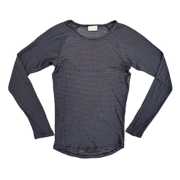 Dries Van Noten Gray Navy Stripe Long Sleeve Semi Sheer Crew Neck Top‎ XS